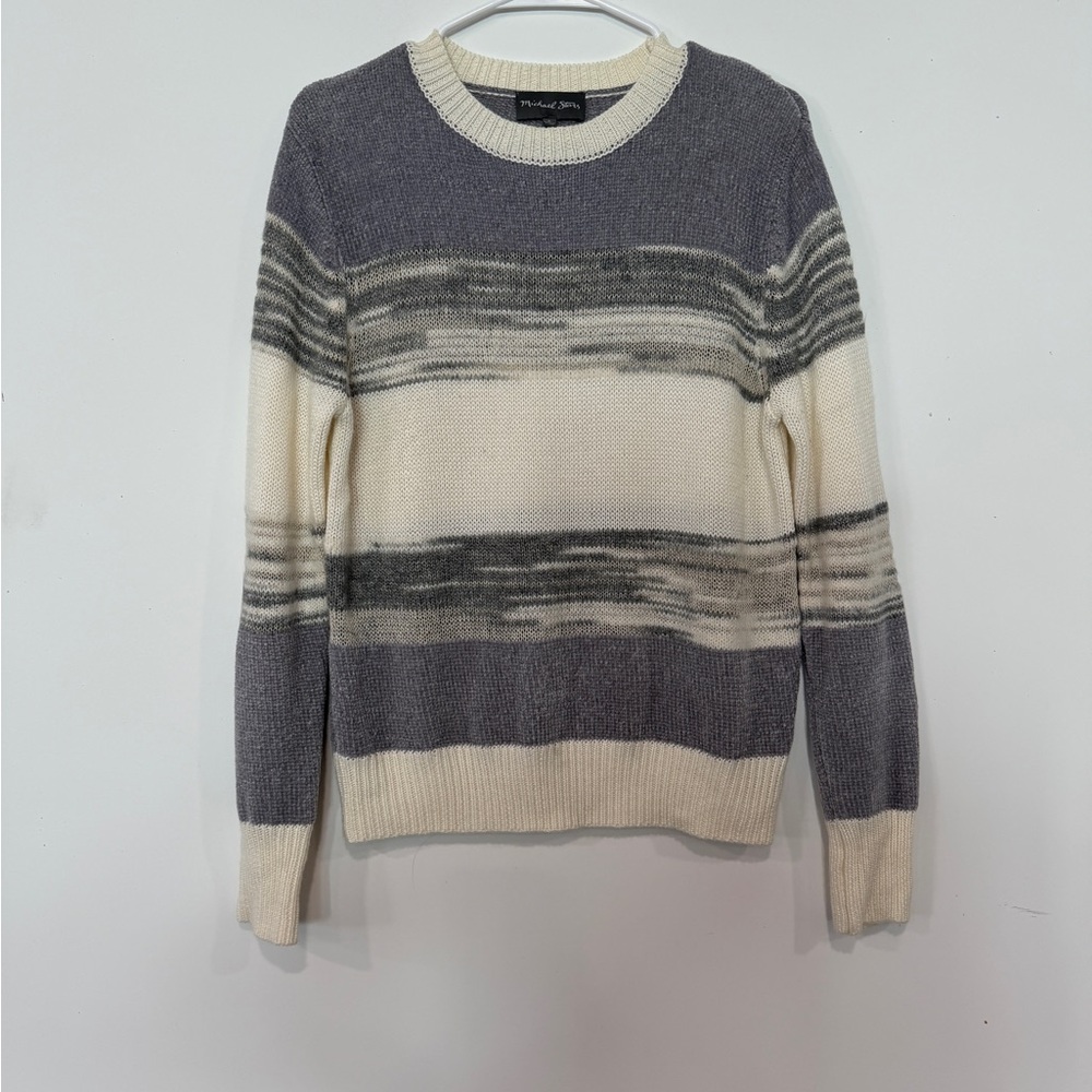 Michael Stars Gray and Cream Striped Crewneck Sweater